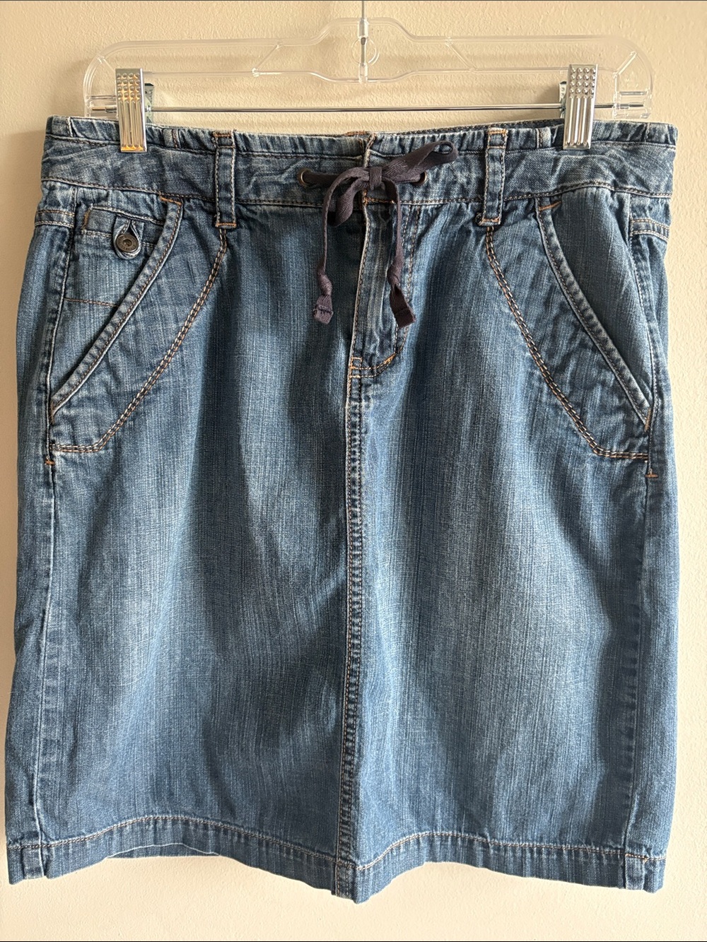 Eddie Bauer Drawstring Denim Skirt Women’s Size 6‎ Light Wash Cotton Casual